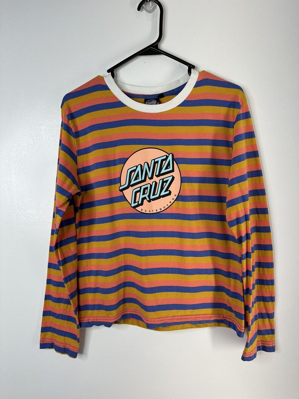 Santa Cruz Skateboard Long Sleeve T-shirt Women’s Size Small Stripe Logo Dot
